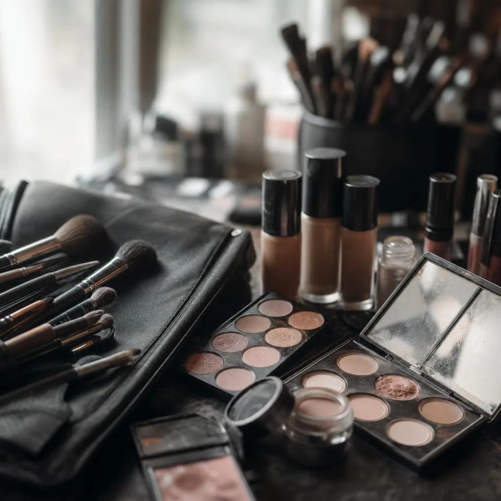 Makeup kit and brushes